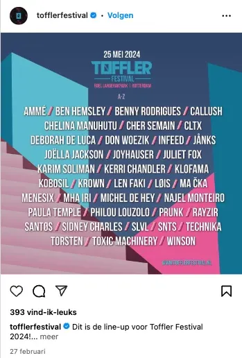 Afbeelding van een social media post van Toffler festival